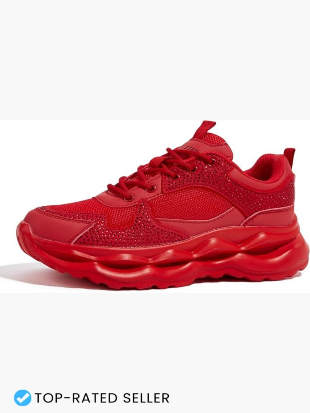 Chunky Platform Sneakers Thick Sole Y2K Bling Rhinestone Lace Up Casual Shoes